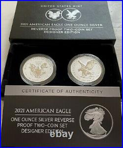2021 W & S Reverse Proof Silver Eagle 2 Coin Designer Edition Set 21xj