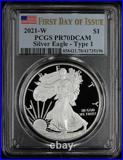 2021 W Type 1 Proof American Silver Eagle PCGS PR 70 First Day of Issue FDOI