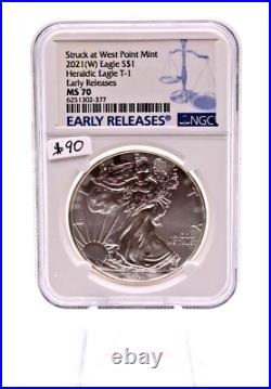 2021-w Heraldic Eagle T-1 American Silver Eagle Coin Ase Ngc Ms70 Westpoint Mint