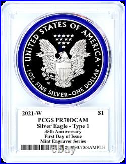 2021-w Mint Engraver Proof Silver Eagle-pcgs Pr70-fdoi-mercanti-type 1-heraldic