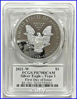 2021-w Proof Silver Eagle-pcgs Pr70-fdoi-mercanti-flag-type 1 Heraldic Eagle