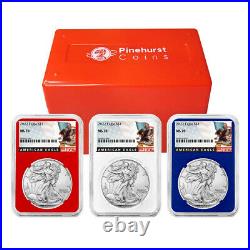 2022 $1 American Silver Eagle 3pc Set NGC MS70 Black Label Red White Blue