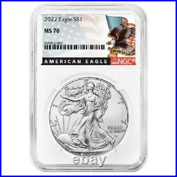 2022 $1 American Silver Eagle 3pc Set NGC MS70 Black Label Red White Blue