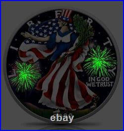2022 American Silver Eagle 1 Oz 4th of July Edition Colorized Glow in Dark JN705