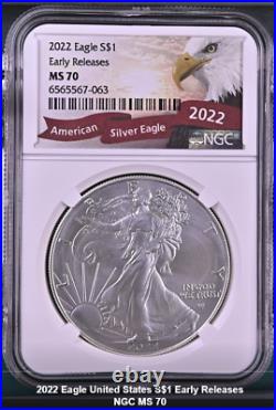 2022 Eagle 1oz Silver $1 Early Releases MS70 NGC (slight spots) Top Pop in bag