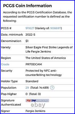 2022 S $1 Proof Silver Eagle PCGS PR70DCAM FS Legends of Life Fergie Jenkins