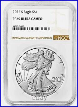 2022 S American Silver Eagle Proof NGC PF69 UCAM, CLASSIC BROWN LABEL %%