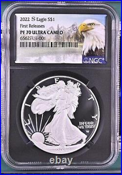 2022 S American Silver Eagle Proof NGC PF70 UCAM, FR BLACK CORE LABEL %%