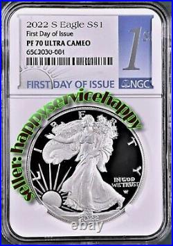 2022 S American Silver Eagle Proof NGC PF70 UCAM, First Day Issue FDI