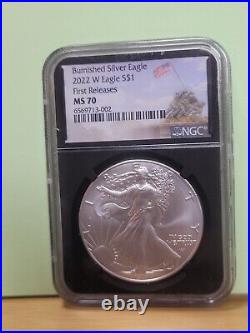 2022 W Burnished $1 Silver Eagle NGC MS70 FR, First Releases Iwo Jima %%