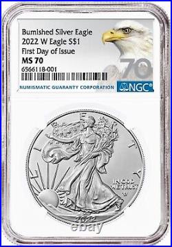 2022 W Burnished $1 Silver Eagle NGC MS70 First Day of Issue, FDI' FDOI