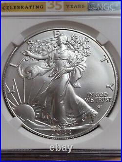 2022 W Burnished $1 Silver Eagle NGC MS70. First Releases 35h Anniversa Label