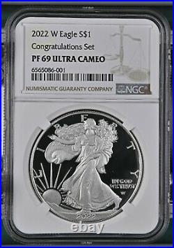 2022 W Proof $1 American Silver Eagle Congratulations Set NGC PF69 Brown Label %
