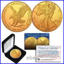 2023 1 Oz 999 Fine Silver American Eagle $1 Coin 24K Gold Gilded with BOX & CERT
