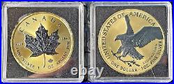 2023 1 Oz Silver American Silver Eagle/Canadian Maple Leaf Gold & Black Platinum