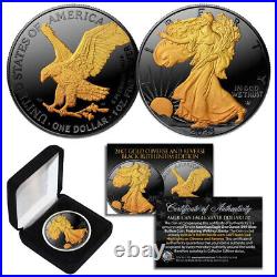 2023 American 1 OZ Silver Eagle Coin BLACK RUTHENIUM with 24K Gold Detail TYPE 2