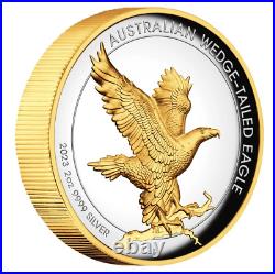 2023 Aust Wedge Tail Eagle 2oz Silver Proof High Relief Gilded Coin in stock