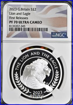 2023 Silver Proof £2 Two Pound NGC PF70 1oz Lion & Eagle Great Britain 2023 Silver Proof £2 Two Pound NGC PF70 1oz Lion & Eagle Great Britain
