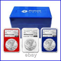 2023 (W) $1 American Silver Eagle 3pc Set NGC MS70 ALS Label Red White Blue