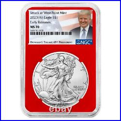 2023 (W) $1 American Silver Eagle 3pc Set NGC MS70 ER Trump Label Red White Blue