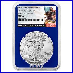 2023 (W) $1 American Silver Eagle 3pc Set NGC MS70 FDI Black Label Red White Blu