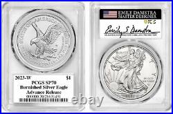 2023-W $1 SILVER EAGLE BURNISHED PCGS SP70 ADVANCE RELEASES DAMSTRA (pre-sale)
