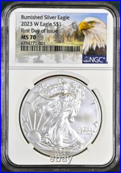 2023 w burnished silver eagle ngc ms70 first day of issue mtn label in hand 2023 w burnished silver eagle ngc ms70 first day of issue mtn label in hand