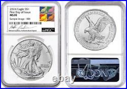 2024 $1 American Silver Eagle Ngc Ms70 First Day Of Issue Gaudioso Signed Label