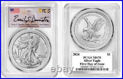 2024 $1 American Silver Eagle Pcgs Ms70 First Day Of Issue Damstra Signed Label