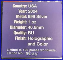 2024 1 Oz. 999 Silver American Silver Eagle Holographic WithColorized USA Flag