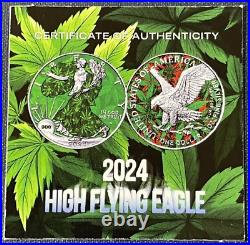 2024 1 Oz. 999 Sliver High Flying Eagle ASE American Colorized Cannabis Capsule