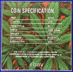 2024 1 Oz. 999 Sliver High Flying Eagle ASE American Colorized Cannabis Capsule