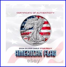 2024 American Flag Silver Eagle STAR PRIVY Colorized 1 oz Silver Coin 495/600 2024 American Flag Silver Eagle STAR PRIVY Colorized 1 oz Silver Coin 495/600