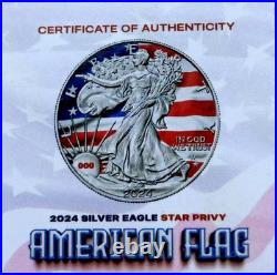 2024 American Flag Silver Eagle STAR PRIVY Colorized 1 oz Silver Coin 495/600 2024 American Flag Silver Eagle STAR PRIVY Colorized 1 oz Silver Coin 495/600