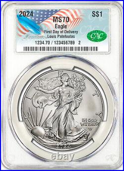 2024 American Silver Eagle First Day Delivery CAC MS70 Founders Label LP