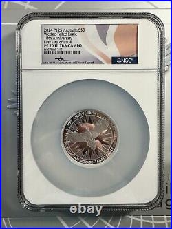 2024 Australia 3 oz Silver Wedge Tailed Eagle Proof FDOI NGC PF70 Mercanti Sig