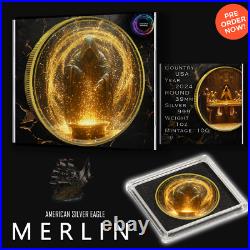 2024 Silver Eagle Merlin Gold Gild and Colorized 1oz. 999 Silver Coin 2024 Silver Eagle Merlin Gold Gild and Colorized 1oz. 999 Silver Coin