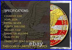 2024 U. S. American Silver Eagle Diamond Dusted Flag Edition 1 oz Silver Coin