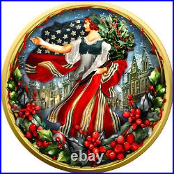 2024 U. S. Eagle Merry Christmas Edition 1 oz Silver Coin 24k Gold Gilt with Color