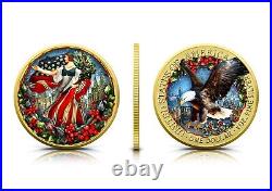 2024 U. S. Eagle Merry Christmas Edition 1 oz Silver Coin 24k Gold Gilt with Color