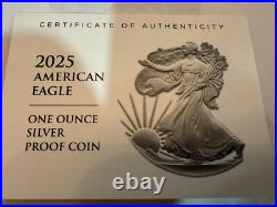 2025 W 1oz SILVER PROOF AMERICAN SILVER EAGLE. WITH OGP AND COA 2025 W 1oz SILVER PROOF AMERICAN SILVER EAGLE. WITH OGP AND COA