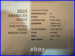 2025 W 1oz SILVER PROOF AMERICAN SILVER EAGLE. WITH OGP AND COA 2025 W 1oz SILVER PROOF AMERICAN SILVER EAGLE. WITH OGP AND COA