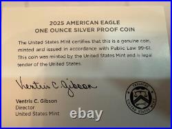 2025 W 1oz SILVER PROOF AMERICAN SILVER EAGLE. WITH OGP AND COA 2025 W 1oz SILVER PROOF AMERICAN SILVER EAGLE. WITH OGP AND COA
