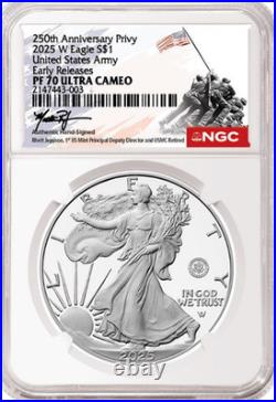 2025 W Proof $1 250th US Army Privy Silver Eagle NGC PF70 Rhett Jeppson PRESALE
