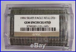 20X 1996 American Eagle 1 Oz 999 Silver Coin Sealed Roll by NGC GEM BU Key Date