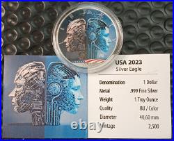 (2) 2023 1 Oz. 999 Silver Eagle Artificial Intelligence AI Human or Machine Coin
