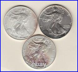 3 Bullion USA One Ounce Silver Coins Dated 1993 To 2013 In Near Mint Condition