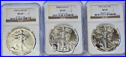 (3 COINS) 1987 -1989 Silver American Eagle (NGC MS-69)