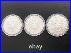 3 x 1oz Silver US Eagle Coins New & Uncirculated in Capsules