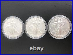 3 x 1oz Silver US Eagle Coins New & Uncirculated in Capsules